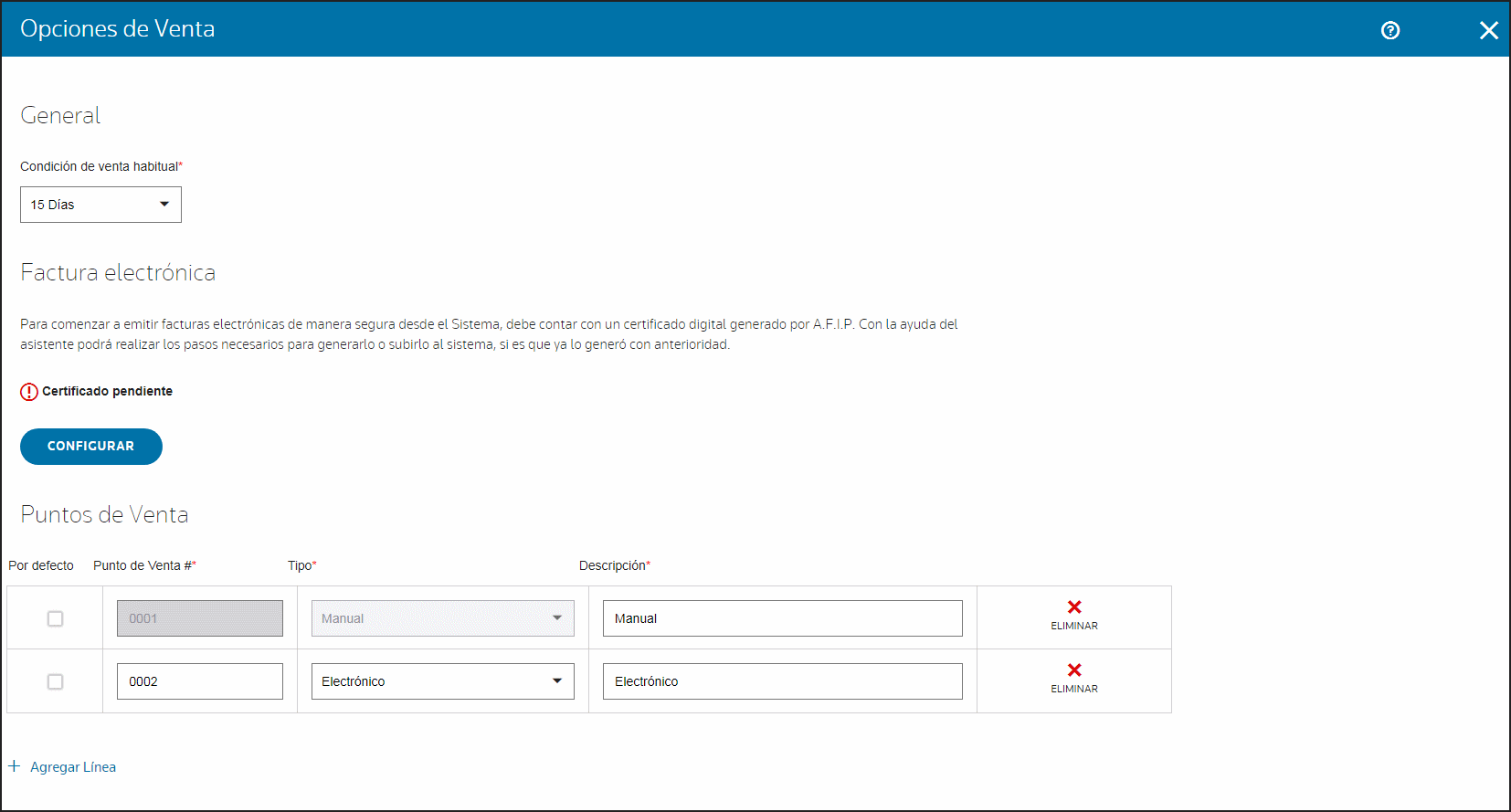 opciones de ventas y certificado digital para emitir facturas electrónicas